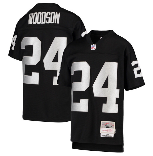 Men's Las Vegas Raiders #24 Charles Woodson 1998 Black Mitchell & Ness Stitched Jersey - Custom Name