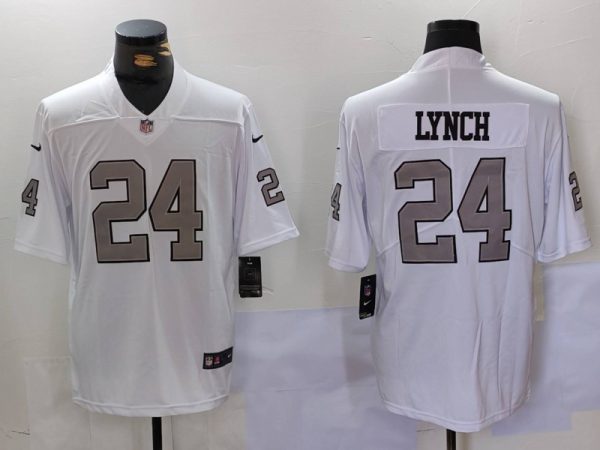 Men’s Las Vegas Raiders #24 Marshawn Lynch White Vapor Untouchable Limited Stitched Jersey - Custom Name