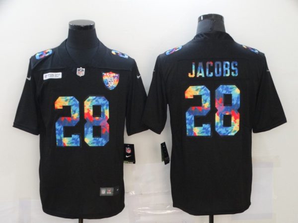 Men's Las Vegas Raiders #28 Josh Jacobs Black NFL 2020 Crucial Catch Limited Stitched Jersey - Custom Name