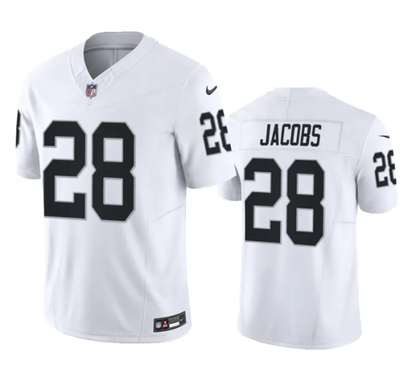 Men's Las Vegas Raiders #28 Josh Jacobs White 2023 F.U.S.E Vapor Untouchable Stitched Football Jersey - Custom Name