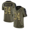 Men's Las Vegas Raiders #34 Bo Jackson 2021 Olive Camo Salute To Service Limited Stitched Jersey - Custom Name
