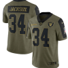 Men's Las Vegas Raiders #34 Bo Jackson 2021 Olive Salute To Service Limited Stitched Jersey - Custom Name
