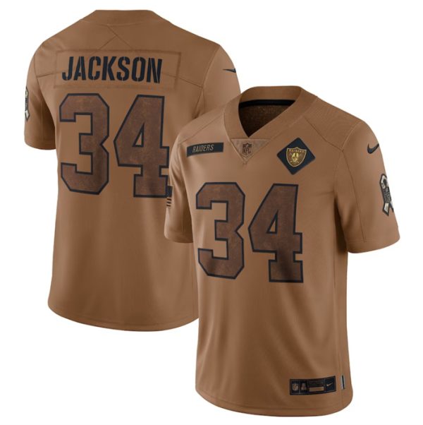 Men's Las Vegas Raiders #34 Bo Jackson 2023 Brown Salute To Service Limited Football Jersey - Custom Name