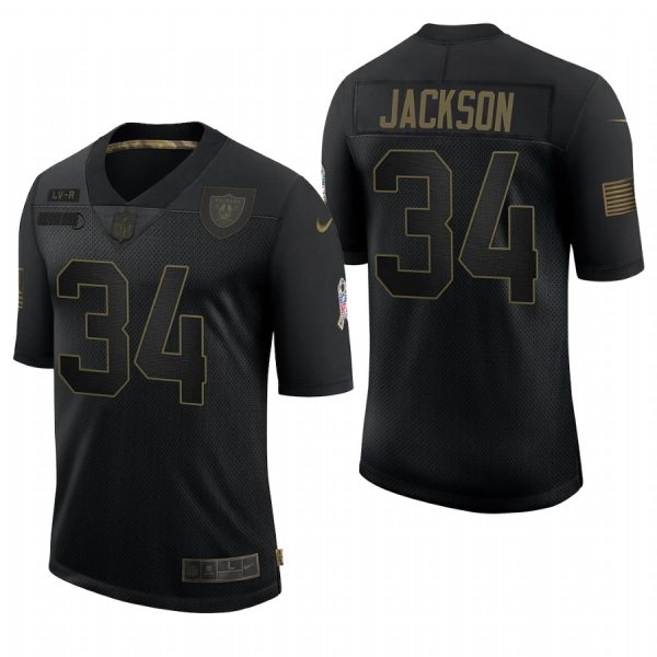 Men's Las Vegas Raiders #34 Bo Jackson Black 2020 Salute To Service Limited Stitched Jersey - Custom Name