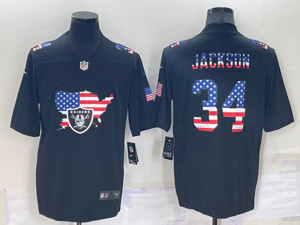 Men's Las Vegas Raiders #34 Bo Jackson Black USA Flag Limited Stitched Jersey - Custom Name