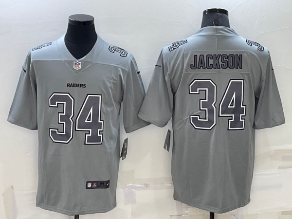 Men's Las Vegas Raiders #34 Bo Jackson Grey Atmosphere Fashion Stitched Jersey - Custom Name
