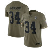 Men's Las Vegas Raiders #34 Bo Jackson Olive 2022 Salute To Service Limited Stitched Jersey - Custom Name
