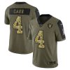 Men's Las Vegas Raiders #4 Derek Carr 2021 Olive Camo Salute To Service Limited Stitched Jersey - Custom Name