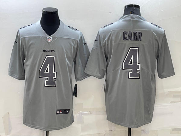 Men's Las Vegas Raiders #4 Derek Carr Grey Atmosphere Fashion Stitched Jersey - Custom Name