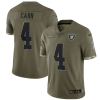 Men's Las Vegas Raiders #4 Derek Carr Olive 2022 Salute To Service Limited Stitched Jersey - Custom Name