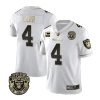 Men's Las Vegas Raiders #4 Derek Carr White Gold With Champions Patch & C Patch Limited Stitched Jersey - Custom Name