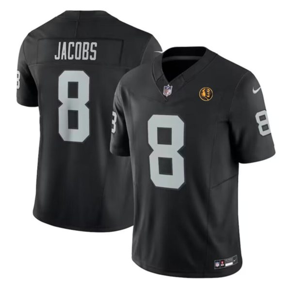 Men's Las Vegas Raiders #8 Josh Jacobs Black 2023 F.U.S.E. With John Madden Patch Vapor Limited Stitched Football Jersey  - Custom Name