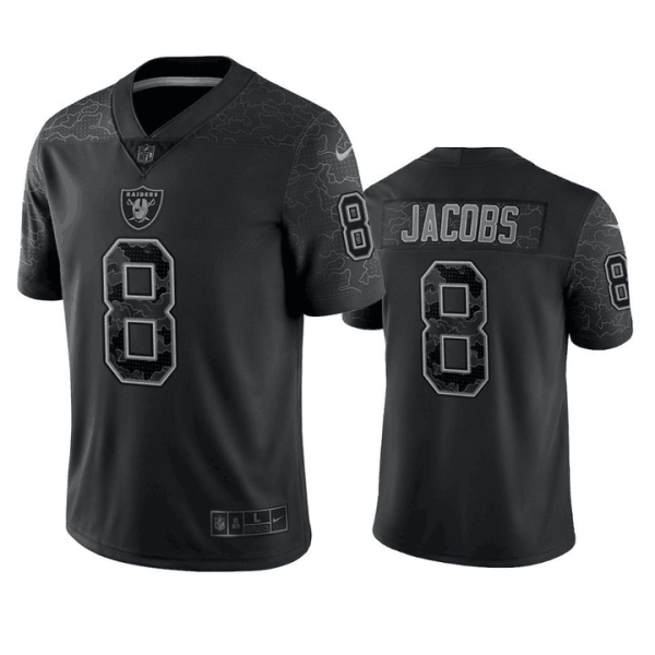 Men's Las Vegas Raiders #8 Josh Jacobs Black Reflective Limited Stitched Football Jersey - Custom Name