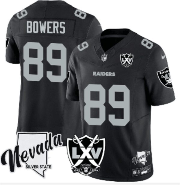 Men's Las Vegas Raiders #89 Brock Bowers Black 2024 F.U.S.E With Nevada Silver Stat Patch And 65th Anniversary Patch Stitched Football Jersey - Custom Name