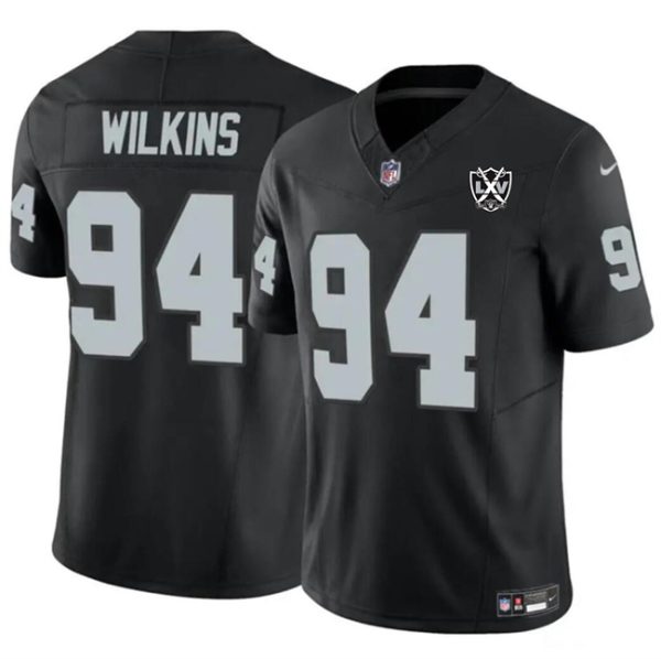 Men's Las Vegas Raiders #94 Christian Wilkins Black 2024 F.U.S.E 65th Anniversary Patch Vapor Stitched Football Jersey - Custom Name