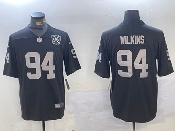 Men's Las Vegas Raiders #94 Christian Wilkins Black 65th Anniversary Patch Vapor Stitched Football Jersey - Custom Name