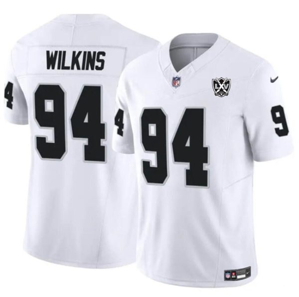 Men's Las Vegas Raiders #94 Christian Wilkins White 2024 F.U.S.E 65th Anniversary Patch Vapor Stitched Football Jersey - Custom Name