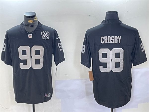 Men's Las Vegas Raiders #98 Maxx Crosby Black 2023 F.U.S.E 65th Anniversary Patch Vapor Untouchable Stitched Football Jersey - Custom Name