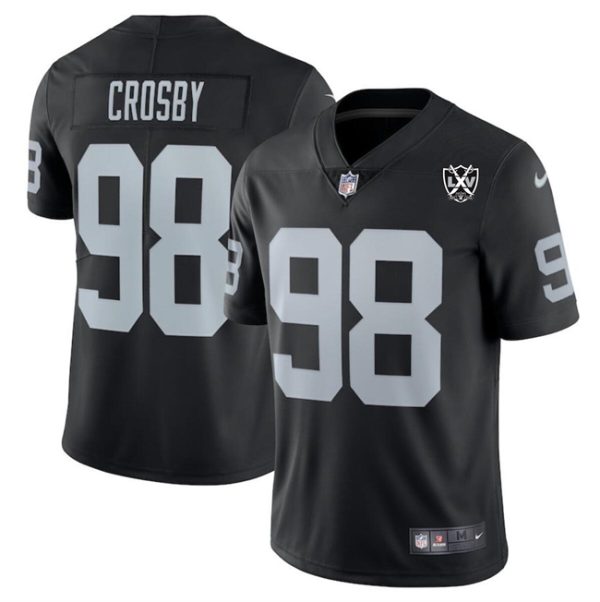 Men's Las Vegas Raiders #98 Maxx Crosby Black 2024 65th Anniversary Patch Vapor Stitched Football Jersey - Custom Name