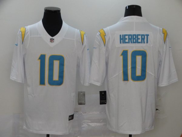 Men's Los Angeles Chargers #10 Justin Herbert 2020 White Vapor Stitched NFL Jersey - Custom Name