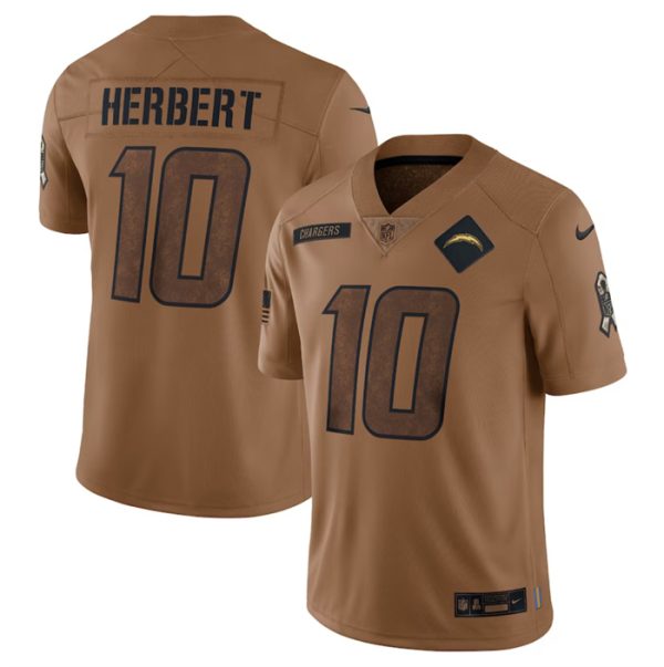 Men's Los Angeles Chargers #10 Justin Herbert 2023 Brown Salute To Service Limited Football Jersey - Custom Name