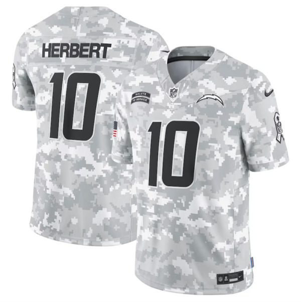 Men's Los Angeles Chargers #10 Justin Herbert 2024 F.U.S.E Arctic Camo Salute to Service Limited Stitched Football Jersey - Custom Name