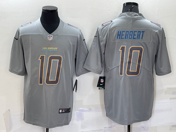 Men's Los Angeles Chargers #10 Justin Herbert Grey Atmosphere Fashion Stitched Jersey - Custom Name