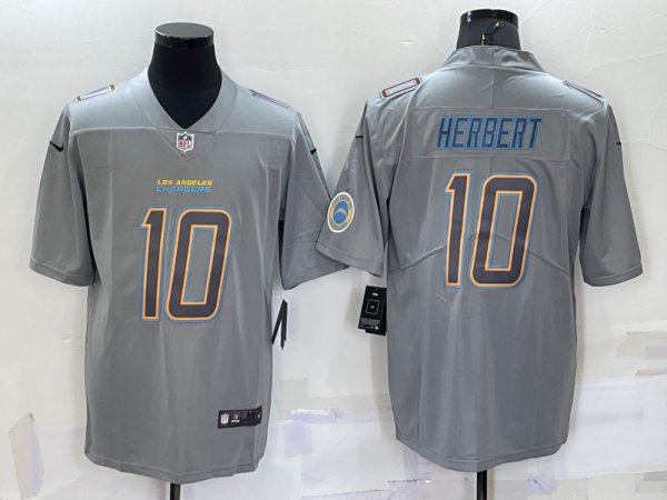 Men's Los Angeles Chargers #10 Justin Herbert Grey With Patch Atmosphere Fashion Stitched Jersey - Custom Name