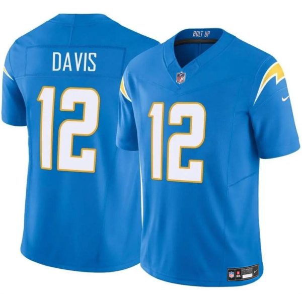 Men's Los Angeles Chargers #12 Derius Davis Blue 2024 F.U.S.E Vapor Limited Stitched Football Jersey - Custom Name