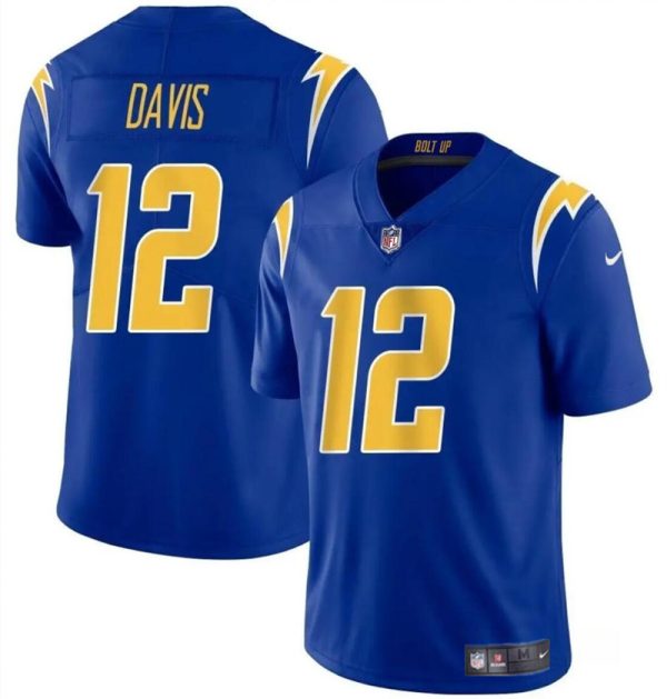 Men's Los Angeles Chargers #12 Derius Davis Royal 2024 Vapor Limited Stitched Football Jersey - Custom Name