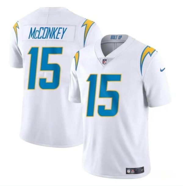 Men's Los Angeles Chargers #15 Ladd McConkey White 2024 Draft Vapor Limited Stitched Football Jersey - Custom Name