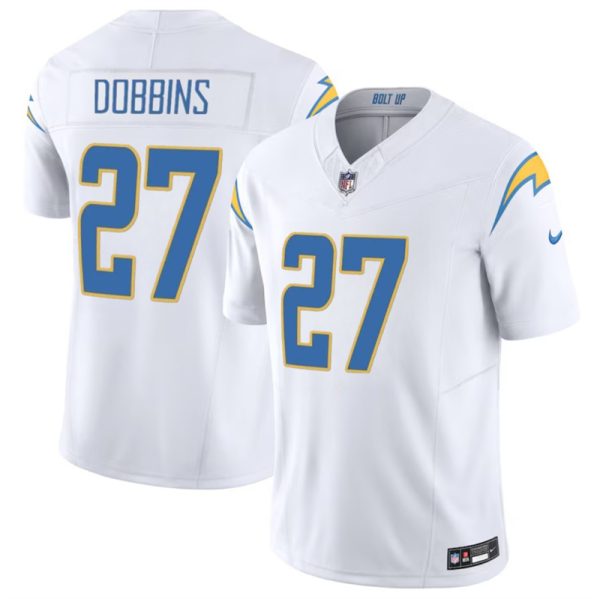 Men's Los Angeles Chargers #27 J.K. Dobbins White 2024 F.U.S.E Vapor Limited Stitched Football Jersey - Custom Name