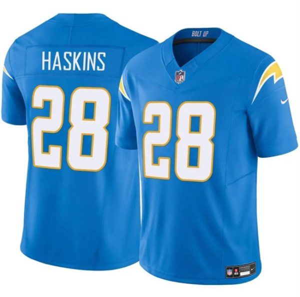 Men's Los Angeles Chargers #28 Hassan Haskins Blue 2024 F.U.S.E Vapor Limited Stitched Football Jersey - Custom Name