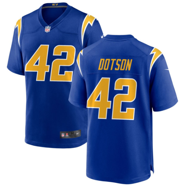 Men's Los Angeles Chargers #42 Elijah Dotson Royal Stitched Game Jersey  - Custom Name