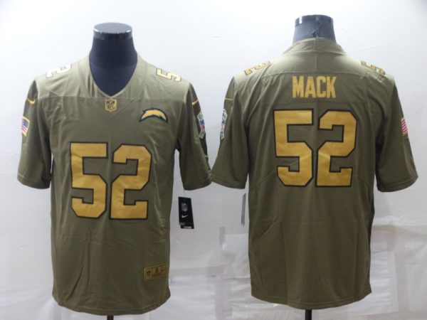 Men's Los Angeles Chargers #52 Khalil Mack Olive Gold Salute To Service Limited Stitched Jersey - Custom Name