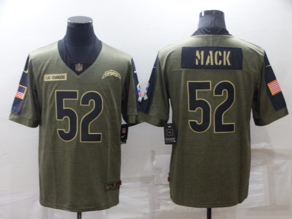 Men's Los Angeles Chargers #52 Khalil Mack Olive Salute To Service Limited Stitched Jersey - Custom Name