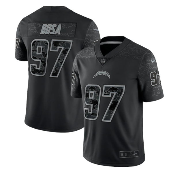 Men's Los Angeles Chargers #97 Joey Bosa Black Reflective Limited Stitched Football Jersey - Custom Name