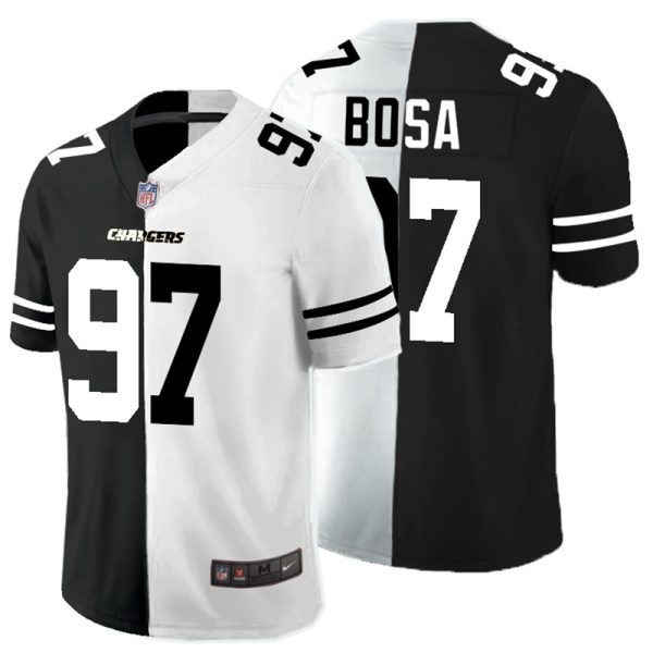 Men's Los Angeles Chargers #97 Joey Bosa Black & White NFL Split Limited Stitched Jersey - Custom Name