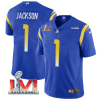 Men's Los Angeles Rams #1 DeSean Jackson 2022 Royal Super Bowl LVI Vapor Limited Stitched Jersey - Custom Name