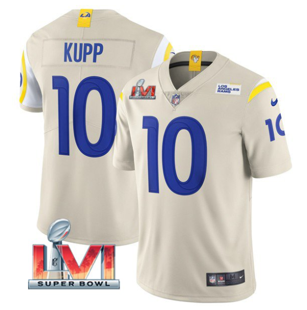 Men's Los Angeles Rams #10 Cooper Kupp 2022 Bone Super Bowl LVI Vapor Limited Stitched Jersey - Custom Name