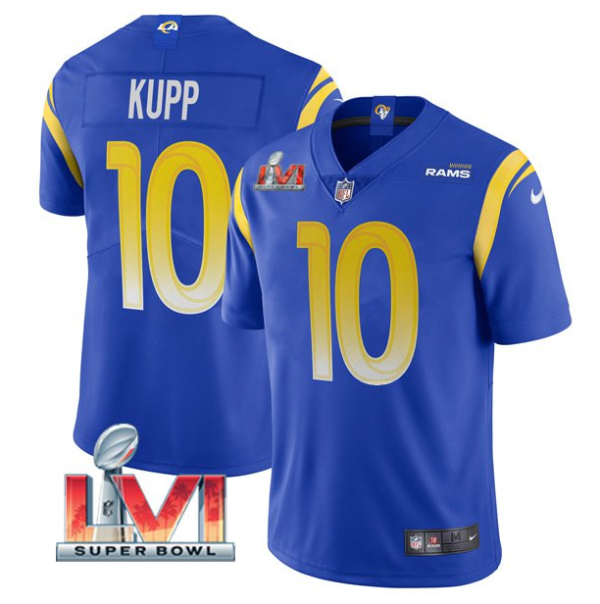 Men's Los Angeles Rams #10 Cooper Kupp 2022 Royal Super Bowl LVI Vapor Limited Stitched Jersey - Custom Name