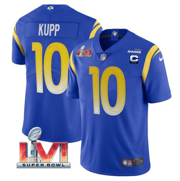 Men's Los Angeles Rams #10 Cooper Kupp 2022 Royal With C Patch Super Bowl LVI Vapor Limited Jersey - Custom Name