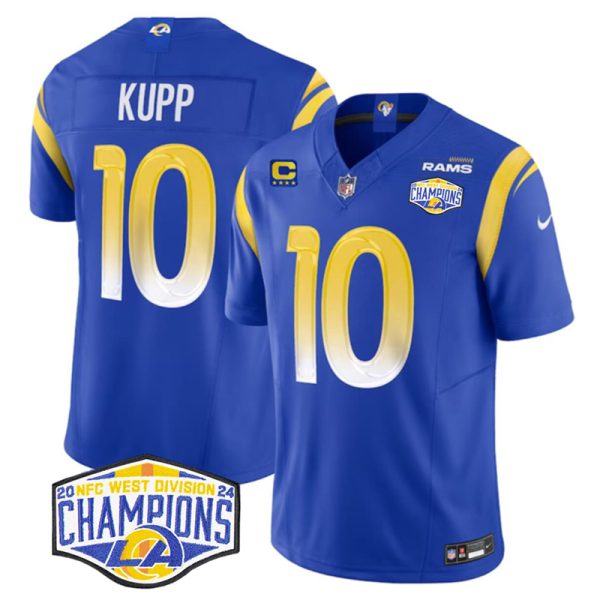 Men's Los Angeles Rams #10 Cooper Kupp Blue 2024 NFC West Champions With 4-Star C Patch F.U.S.E. Vapor Untouchable Stitched Football Jersey - Custom Name