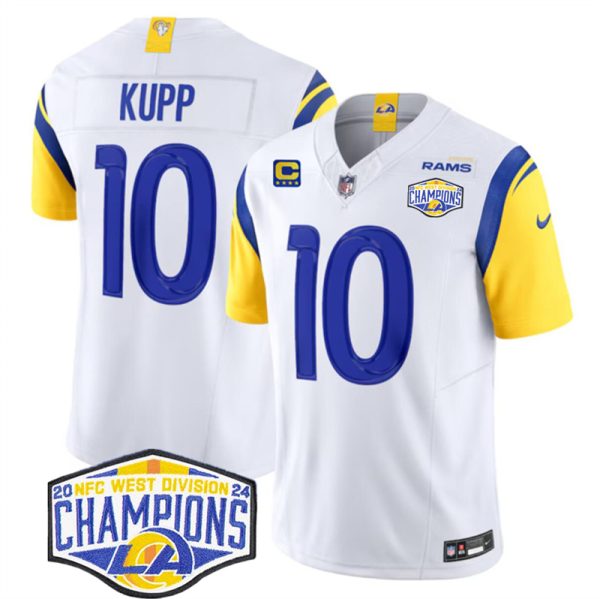 Men's Los Angeles Rams #10 Cooper Kupp White 2024 NFC West Champions With 4-Star C Patch F.U.S.E. Vapor Untouchable Stitched Football Jersey - Custom Name