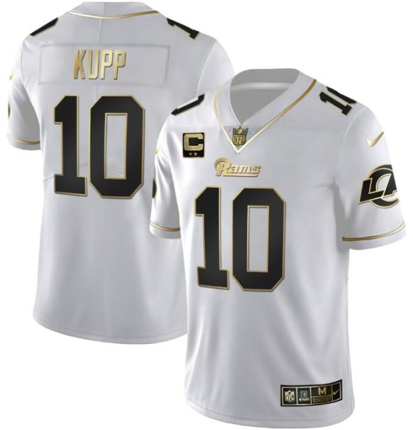 Men's Los Angeles Rams #10 Cooper Kupp White Golden with 2-Star Patch Vapor Vapor Stitched Football Jersey - Custom Name