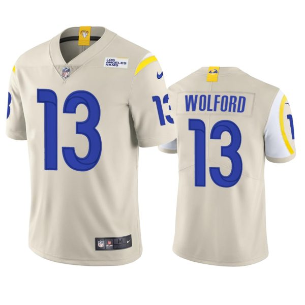 Men's Los Angeles Rams #13 John Wolford Bone Vapor Untouchable Limited Stitched Football Jersey - Custom Name