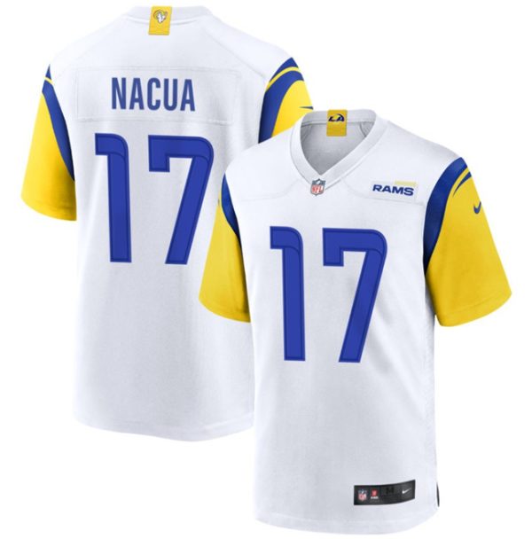 Men's Los Angeles Rams #17 Puka Nacua White Stitched Football Game Jersey - Custom Name