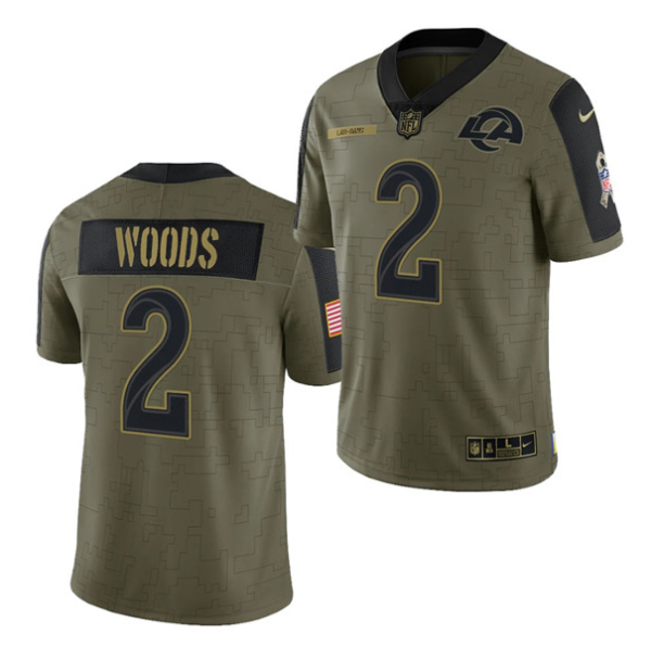Men's Los Angeles Rams #2 Robert Woods 2021 Olive Salute To Service Limited Stitched Jersey - Custom Name