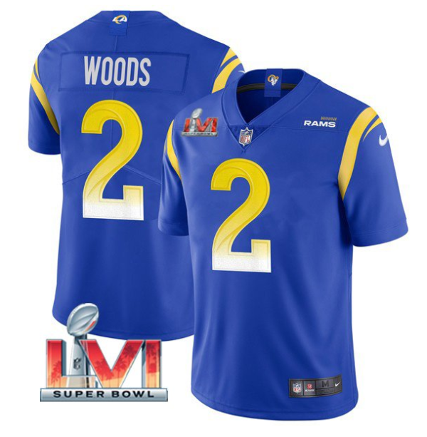 Men's Los Angeles Rams #2 Robert Woods 2022 Royal Super Bowl LVI Vapor Limited Stitched Jersey - Custom Name
