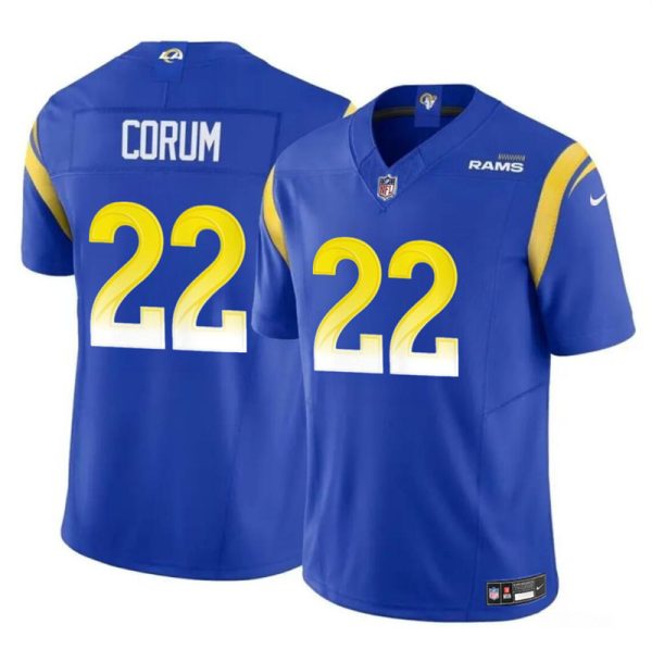 Men's Los Angeles Rams #22 Blake Corum Blue 2024 Draft F.U.S.E Vapor Untouchable Stitched Football Jersey - Custom Name